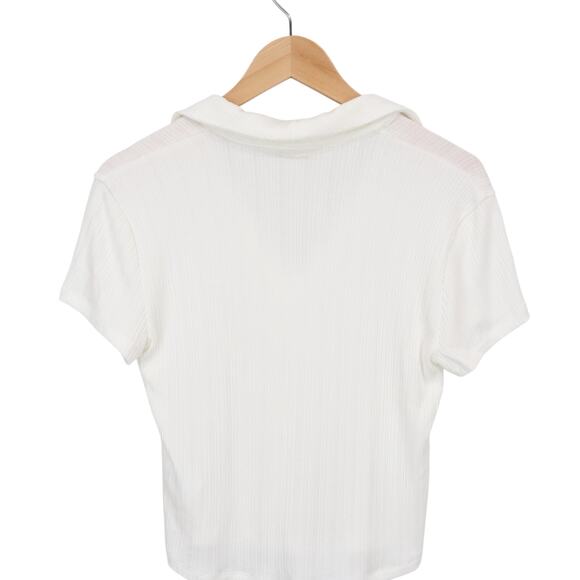 Madewell Ribbed V Neck Ribbed Polo Tee Lighthouse Ivory Size Medium NWT - Picture 7 of 8